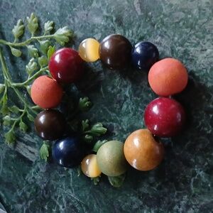 B955 Colorful Mixed Wood Bead Stretch Bracelet